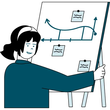 Illustration of a facilitator presenting at a flipchart